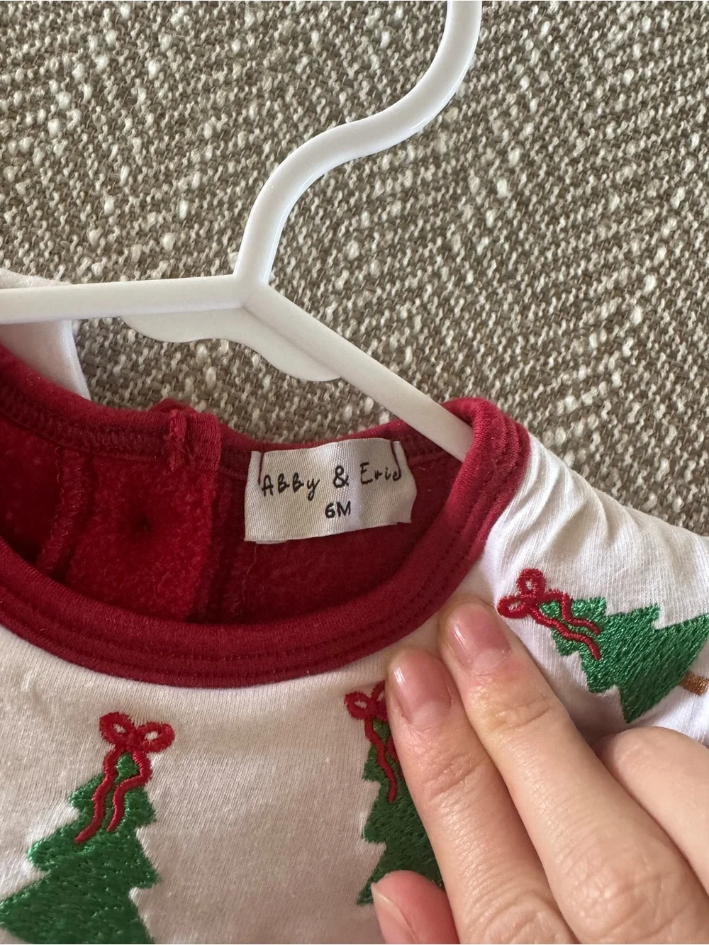 Classic Red Holiday One-Piece with Embroidered Trees
